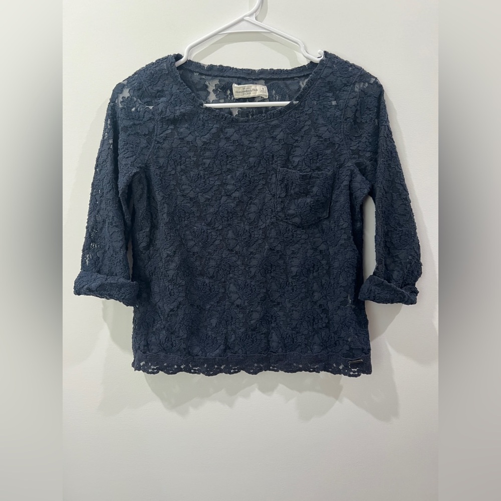 Abercrombie & Fitch Navy Lace Cropped Blouse